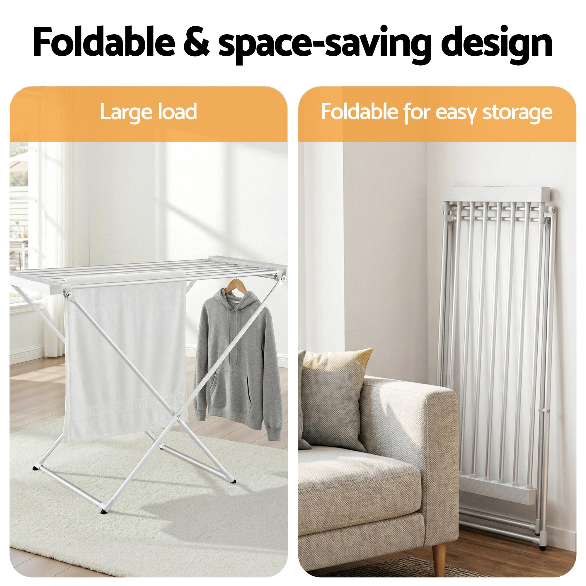 Devanti Heated Towel Rail Electric Clothes Airer Foldable Drying Rack 8 Bars
