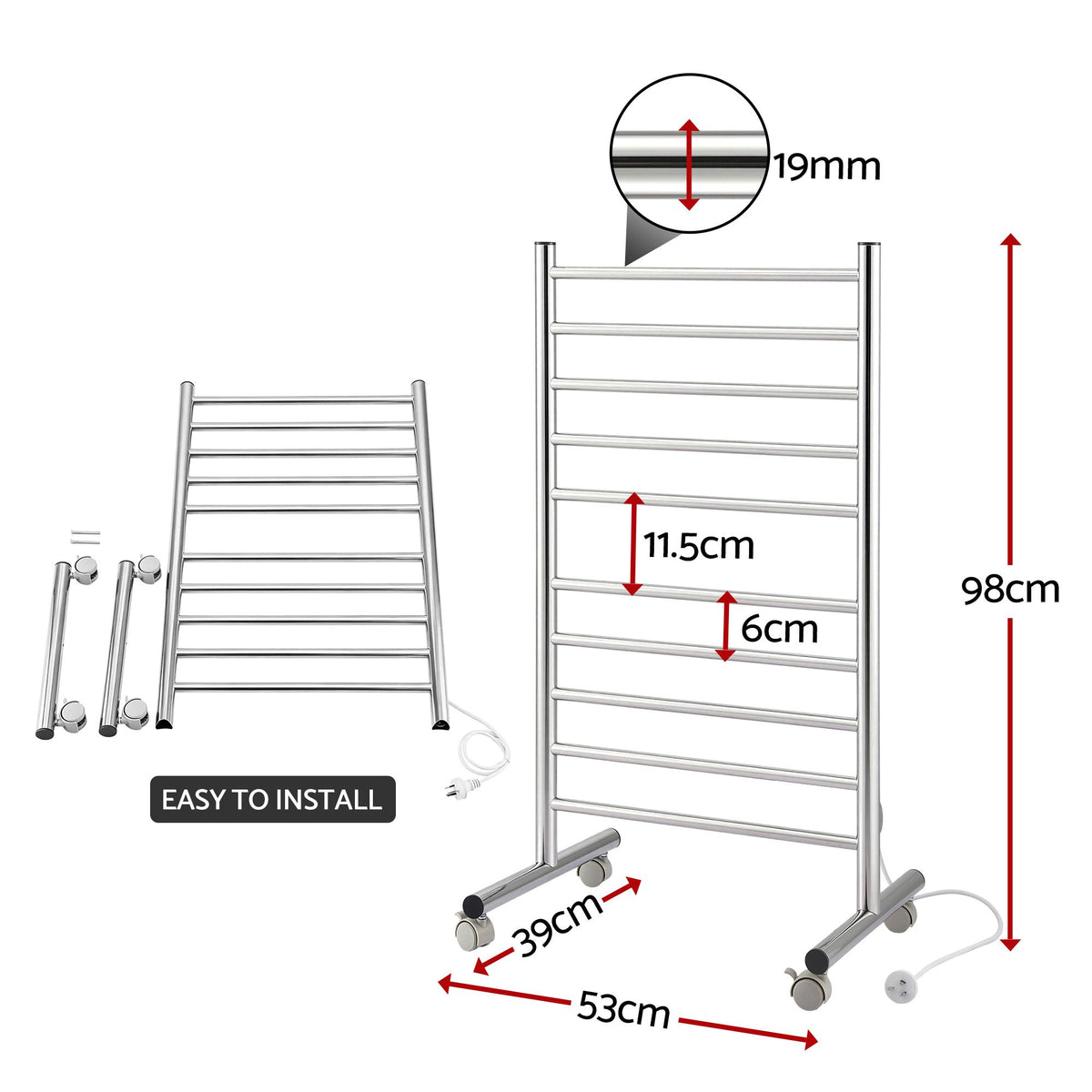 Devanti 10-Bar Freestanding Heated Towel Rail 100W