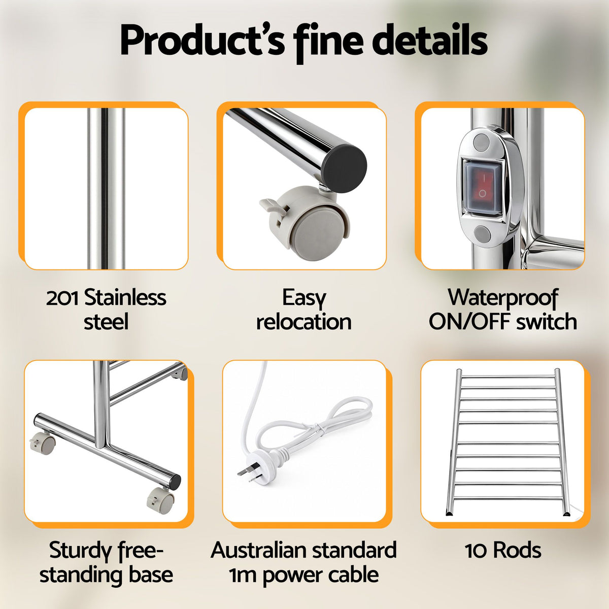 Devanti 10-Bar Freestanding Heated Towel Rail 100W