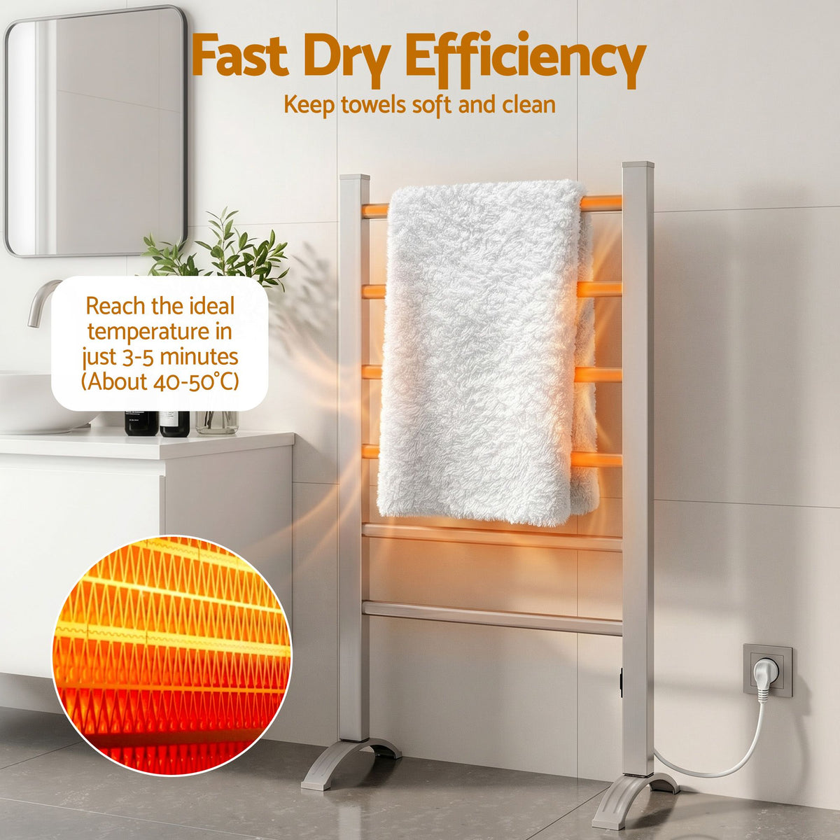 Devanti Electric Heated Towel Rail 6 Bars Freestanding