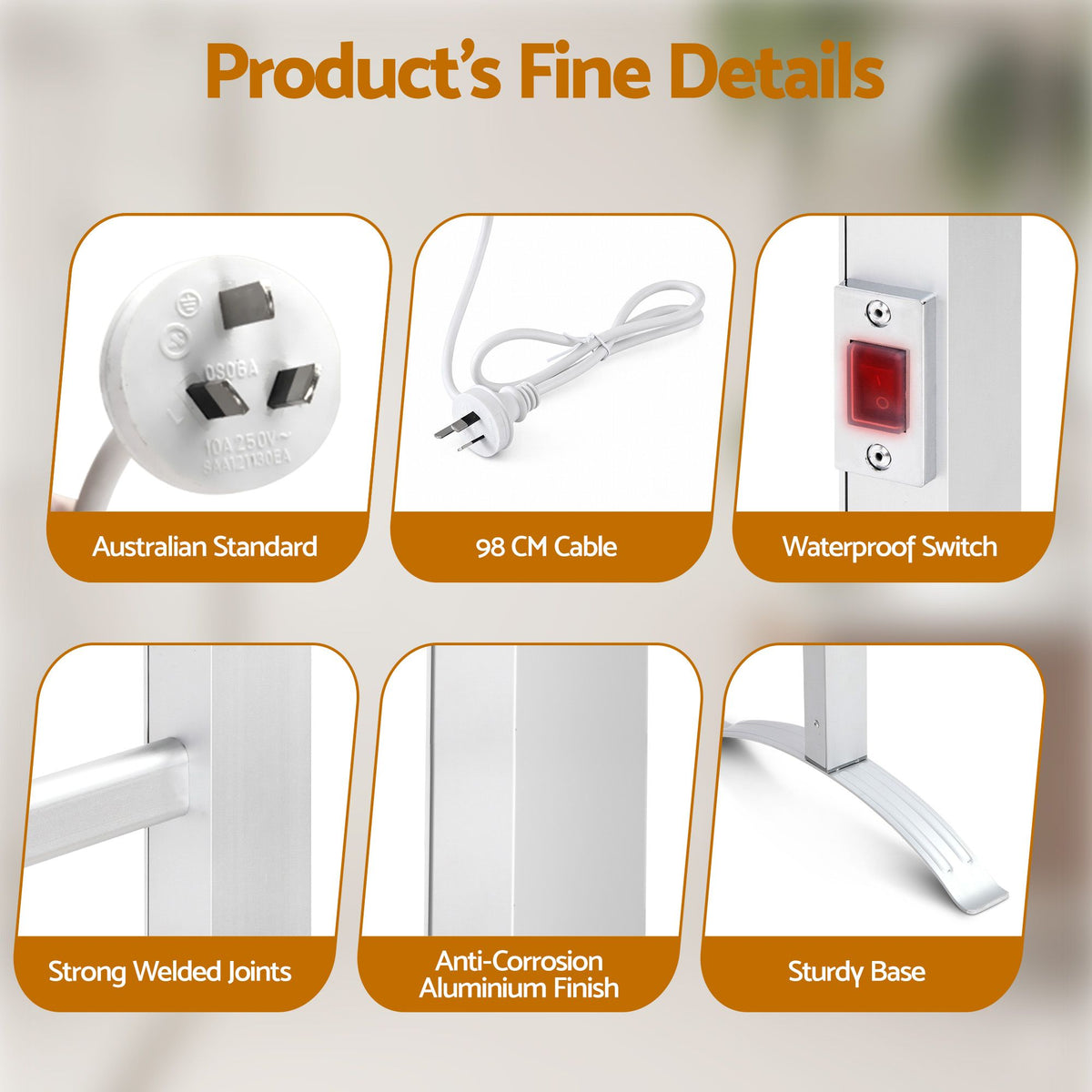 Devanti Electric Heated Towel Rail 6 Bars Freestanding