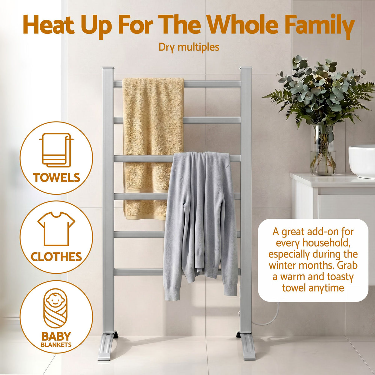Devanti Electric Heated Towel Rail 6 Bars Freestanding