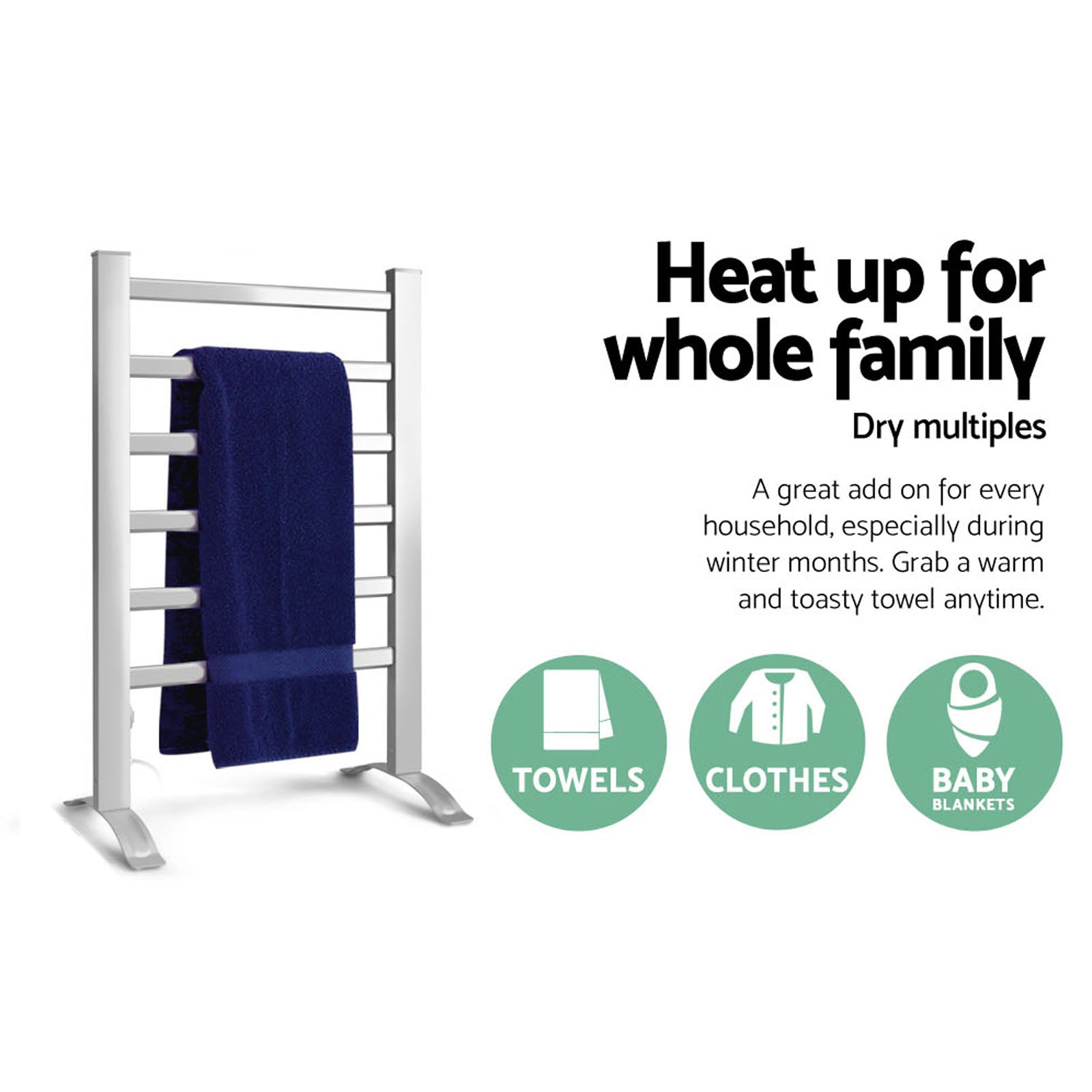 Devanti 6-Bar Freestanding Electric Heated Towel Rail Aluminium