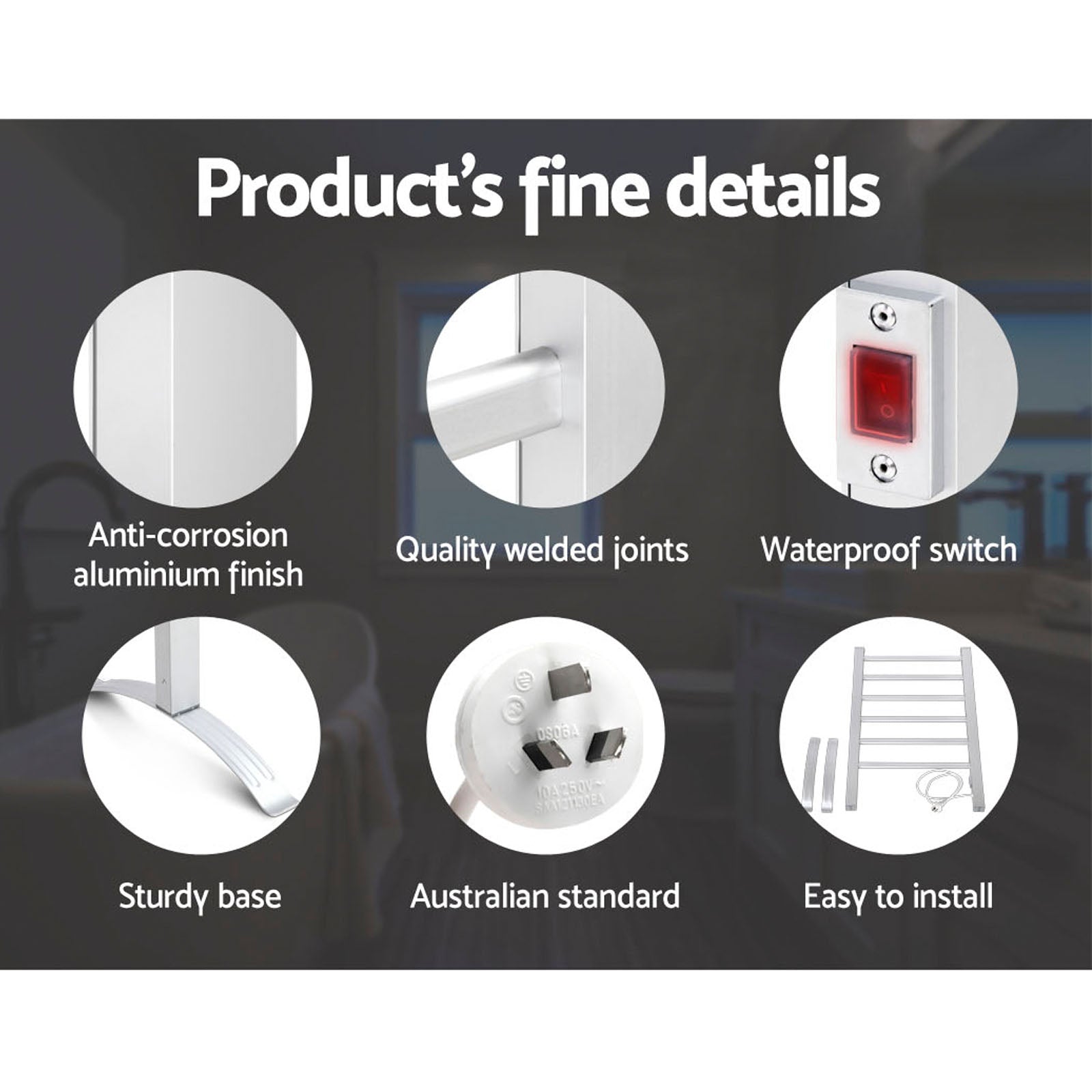 Devanti 6-Bar Freestanding Electric Heated Towel Rail Aluminium