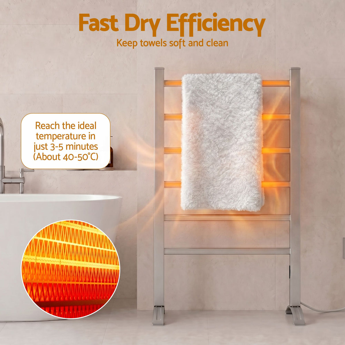 Devanti Electric Heated Towel Rail 6 Bars with Timer