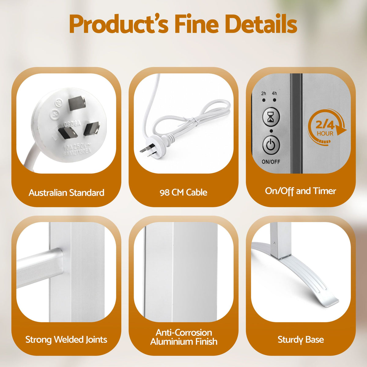 Devanti Electric Heated Towel Rail 6 Bars with Timer