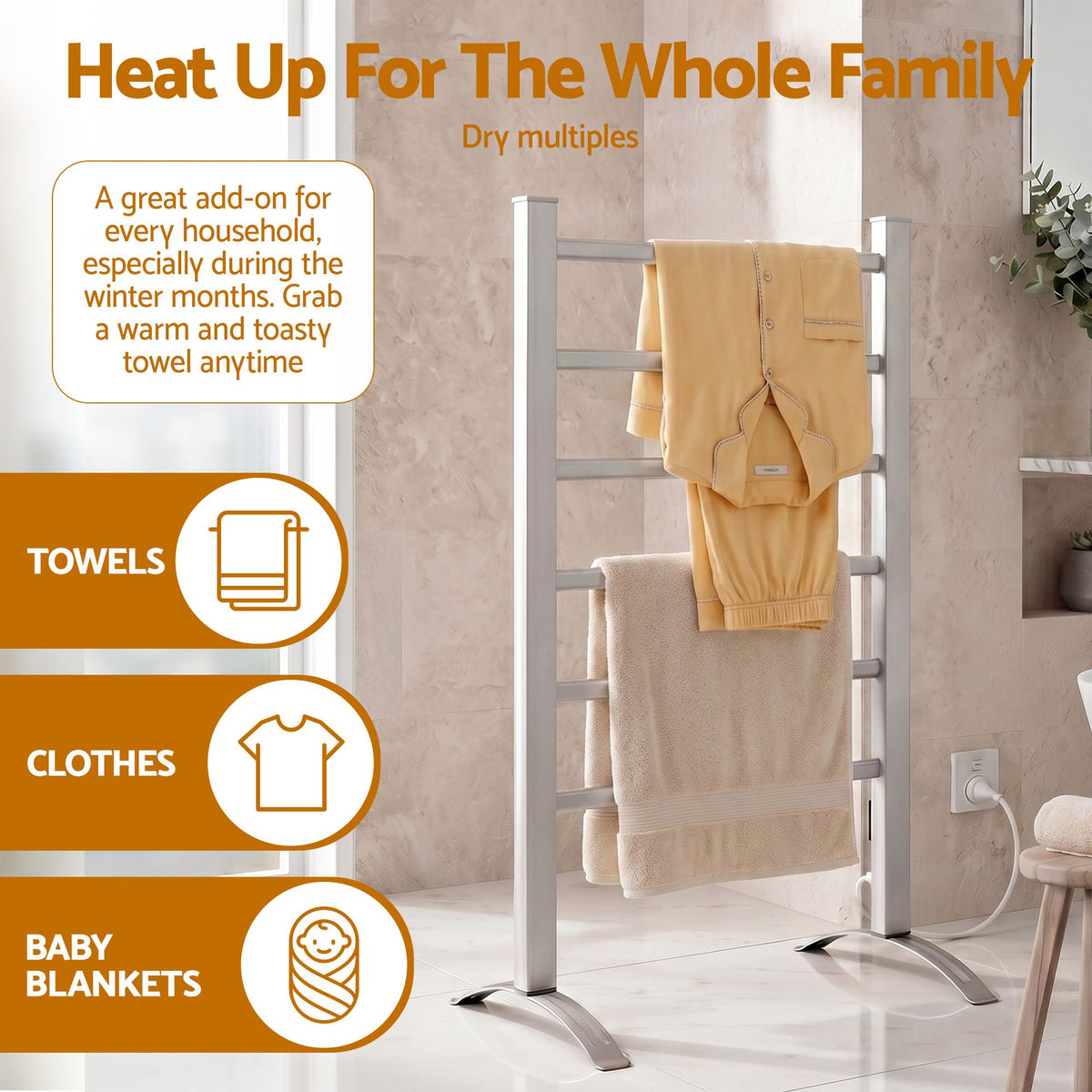 Devanti Electric Heated Towel Rail 6 Bars with Timer