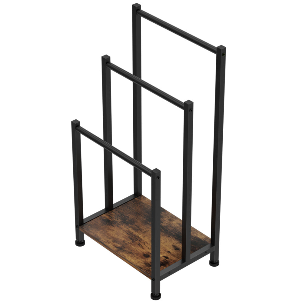 Freestanding 3-Tier Towel Rack Black Steel MDF Bathroom Organiser