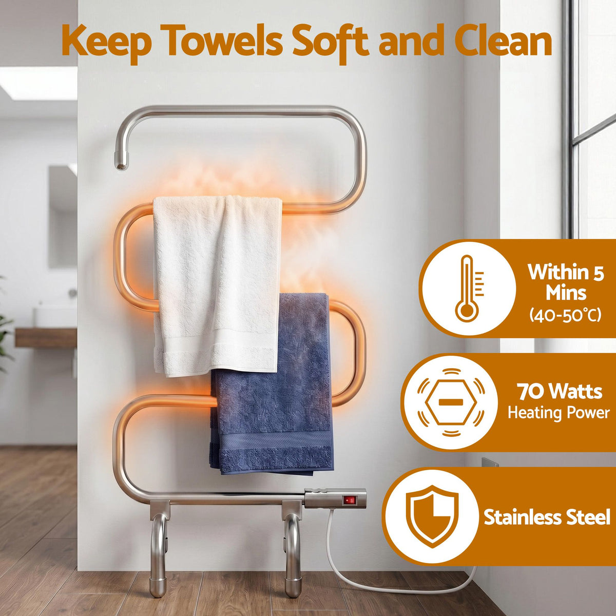 Devanti Electric Heated Towel Rail 5 Bars Freestanding Clothes Warmer