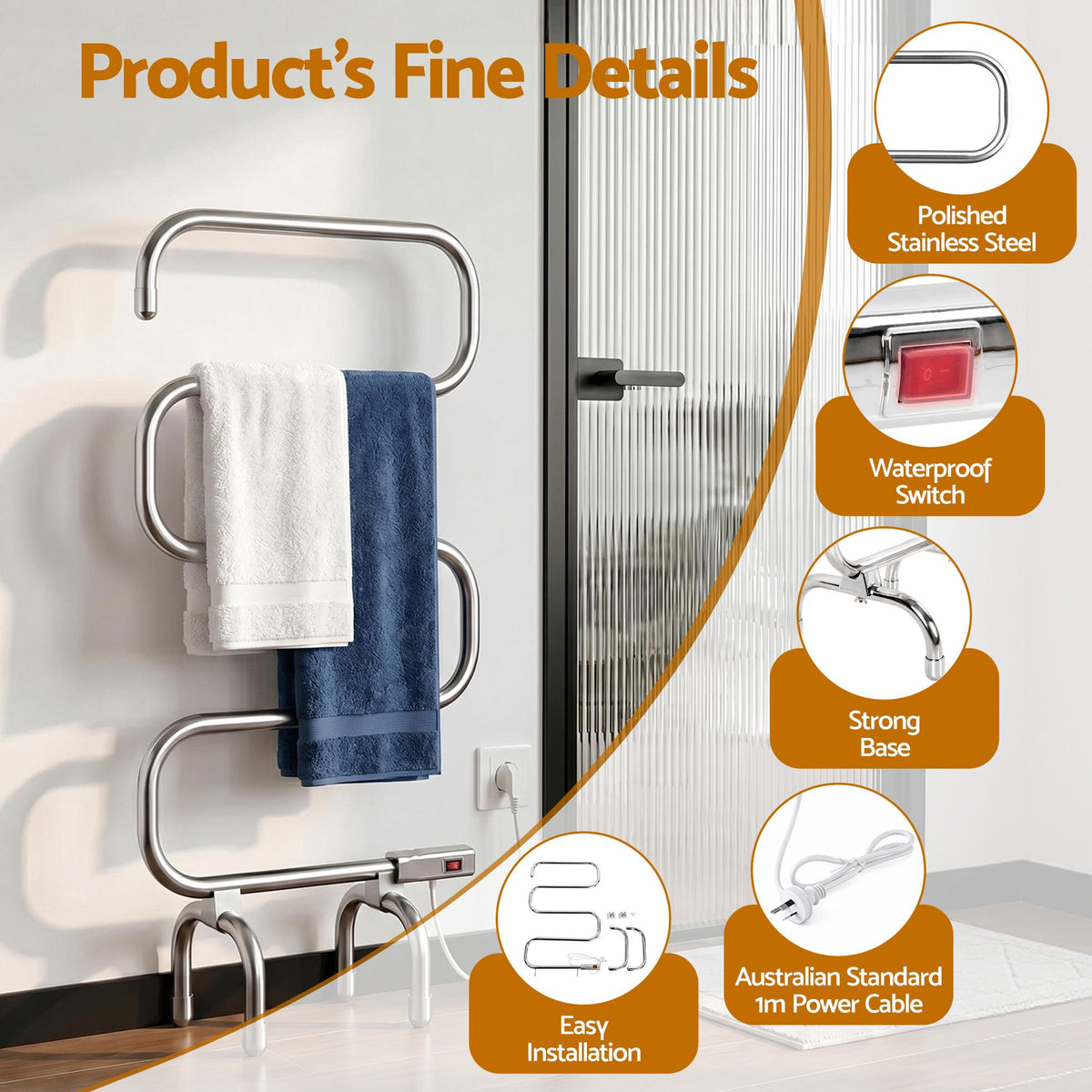 Devanti Electric Heated Towel Rail 5 Bars Freestanding Clothes Warmer