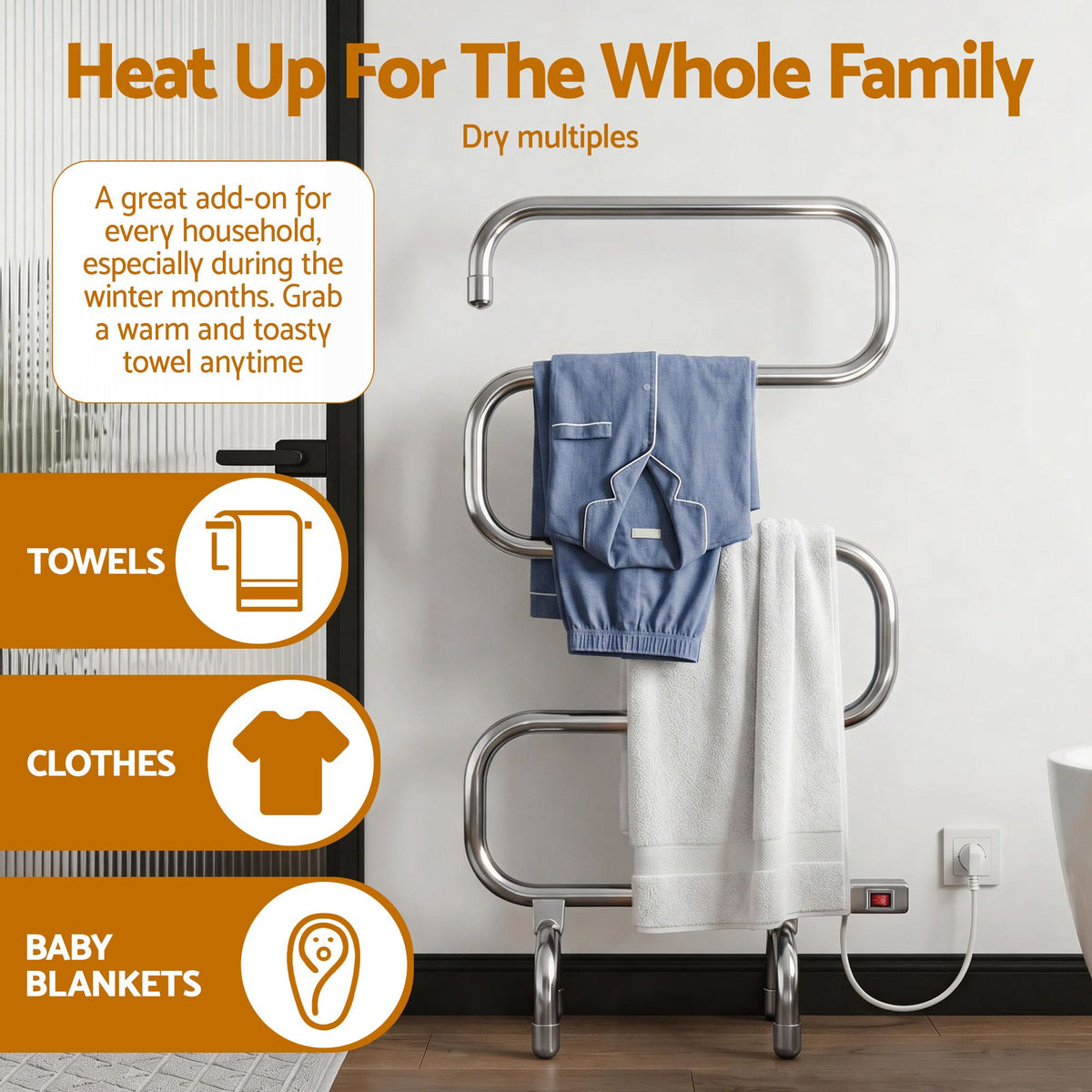 Devanti Electric Heated Towel Rail 5 Bars Freestanding Clothes Warmer