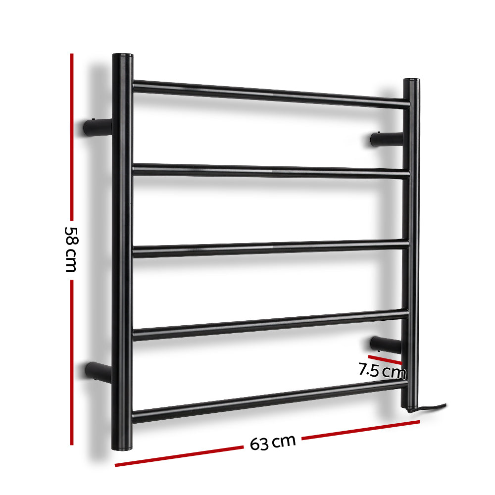 Devanti 5-Bar Wall-Mounted Heated Towel Rail Black