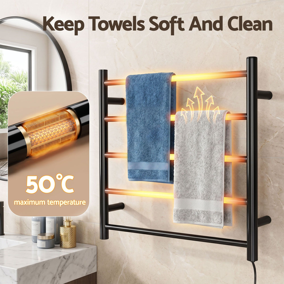Devanti Electric Heated Towel Rail 5 Bars Wall Mounted