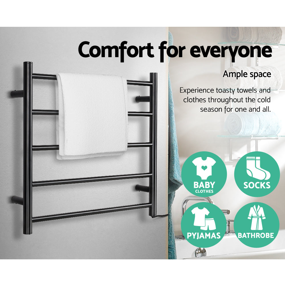 Devanti 5-Bar Wall-Mounted Heated Towel Rail Black