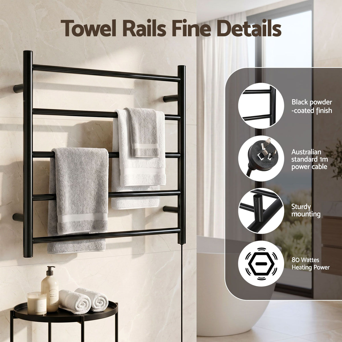 Devanti Electric Heated Towel Rail 5 Bars Wall Mounted
