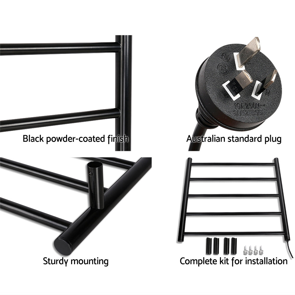 Devanti 5-Bar Wall-Mounted Heated Towel Rail Black