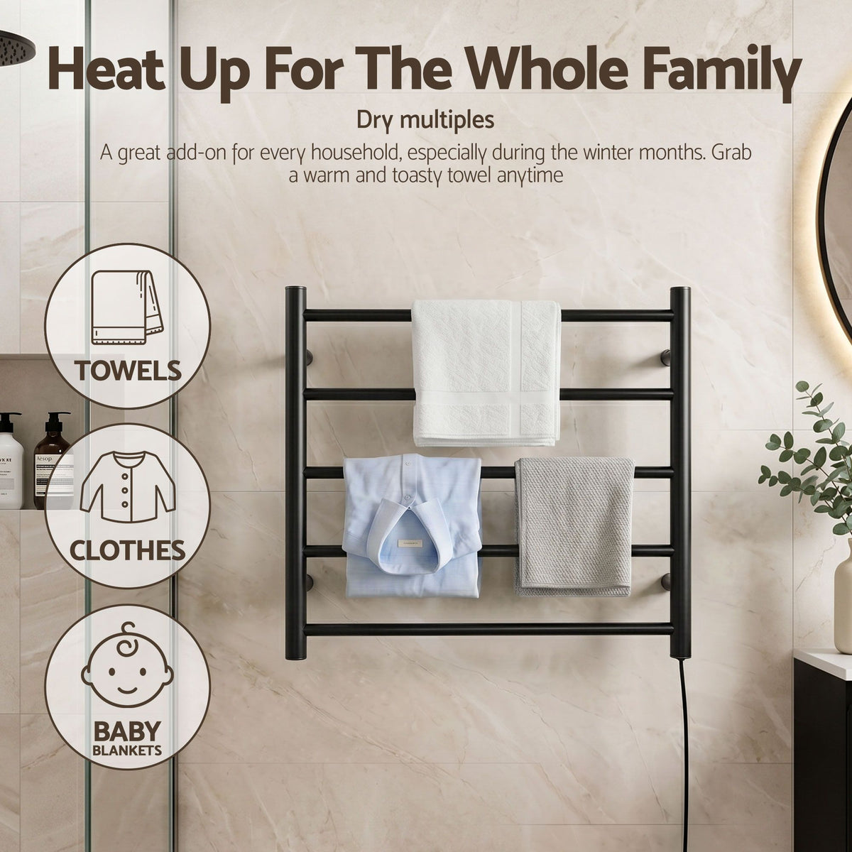 Devanti Electric Heated Towel Rail 5 Bars Wall Mounted