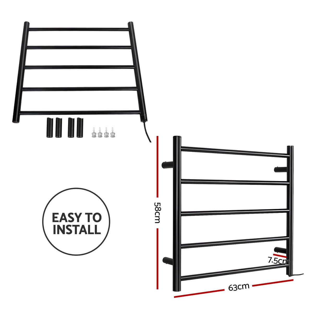 Devanti Electric Heated Towel Rail 5 Bars Wall Mounted