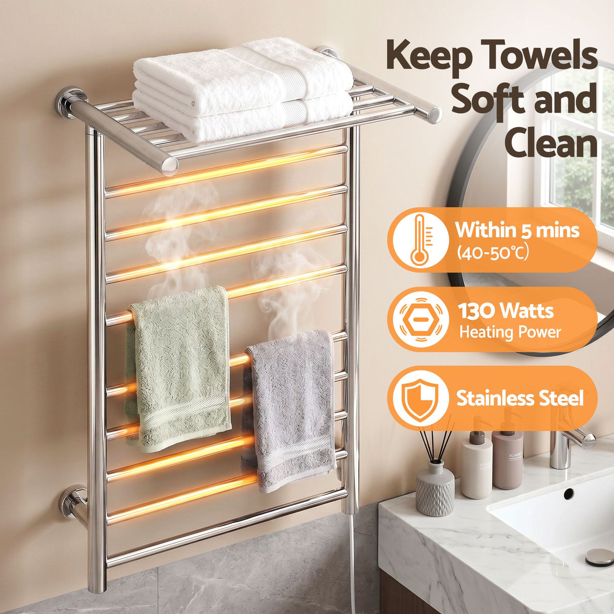 Devanti Electric Heated Towel Rail 14 Bars Wall Mounted Warmer