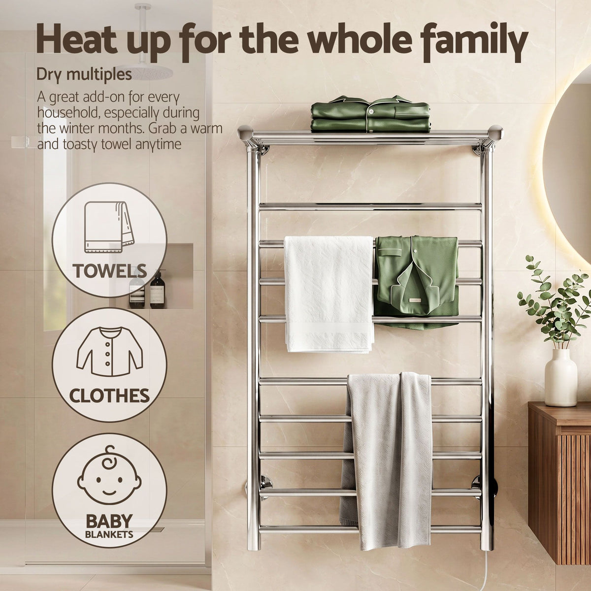 Devanti Electric Heated Towel Rail 14 Bars Wall Mounted Warmer
