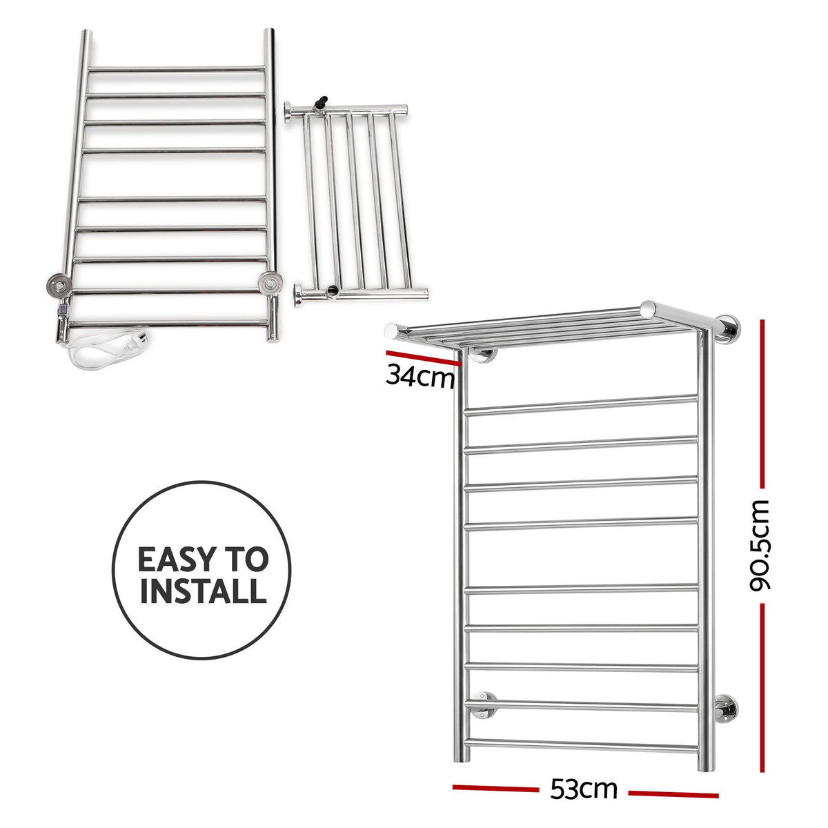 Devanti Electric Heated Towel Rail 14 Bars Wall Mounted Warmer