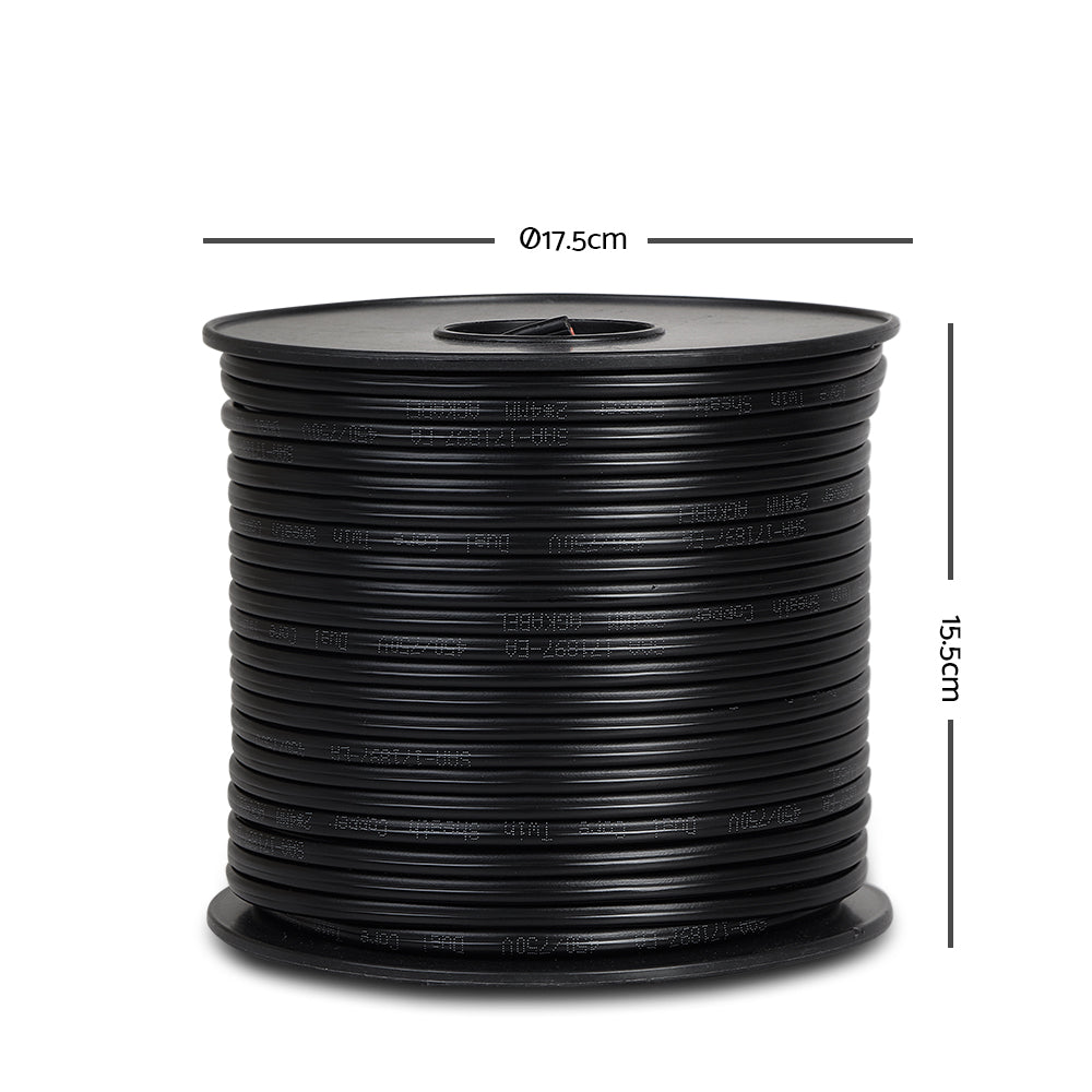 Giantz 100m 4mm Twin Core Electrical Cable Black 450V