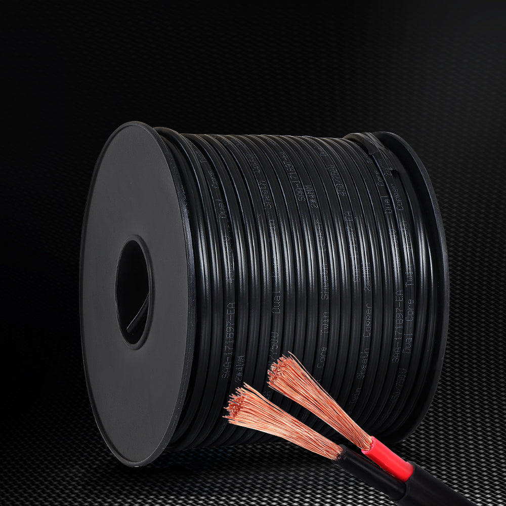 Giantz 100m 4mm Twin Core Electrical Cable Black 450V