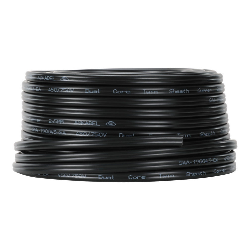Giantz 30m Twin Core Electrical Cable 5MM Black Automotive 450V