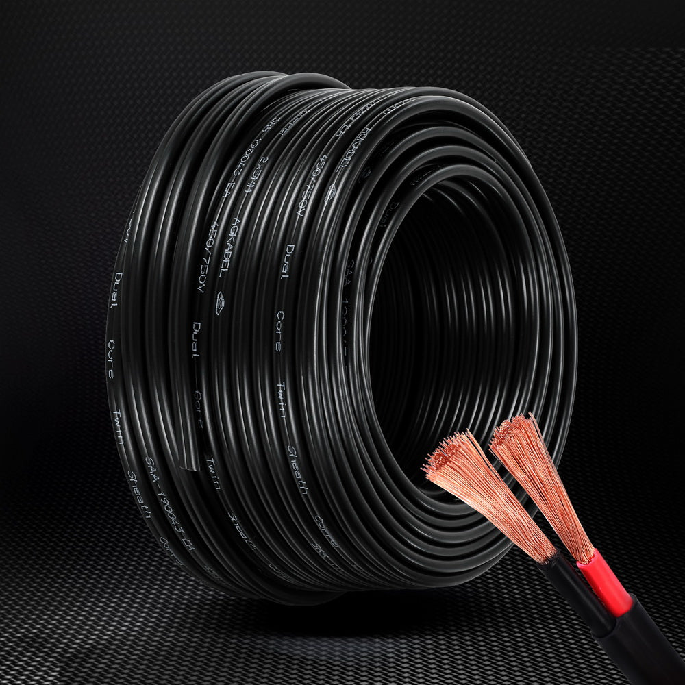 Giantz 30m Twin Core Electrical Cable 5MM Black Automotive 450V