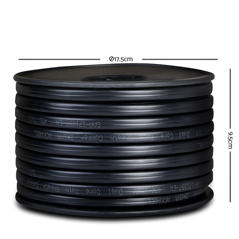 Giantz 30m 6mm Twin Core Electrical Cable 450V Black