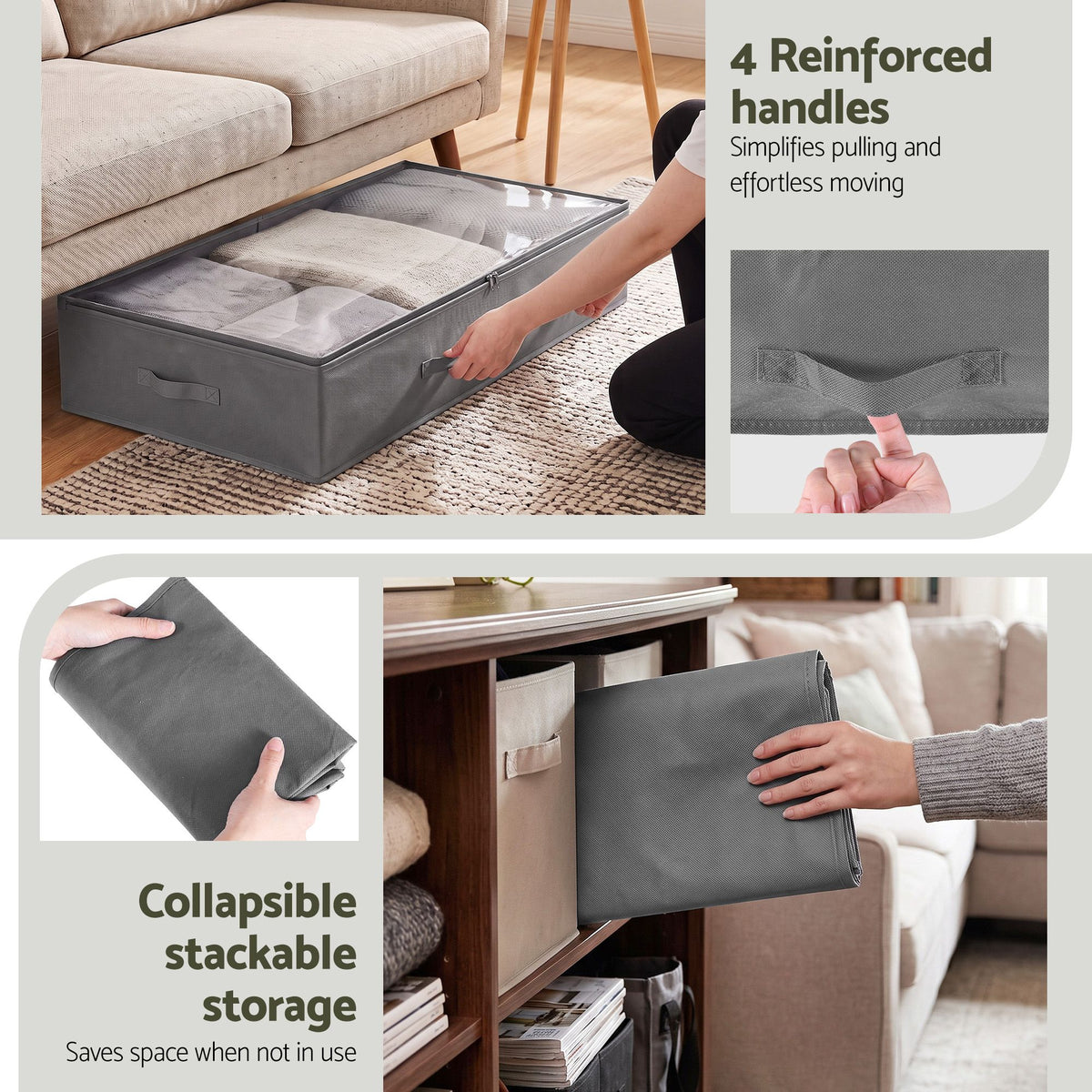 Artiss Under Bed Storage Bags 4-Piece Set 90L Grey