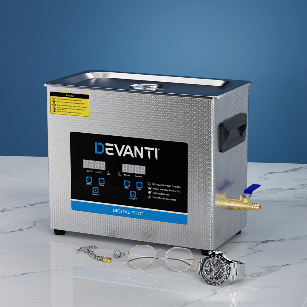 Devanti 6.5L Ultrasonic Cleaner Heater Timer Industrial 180W