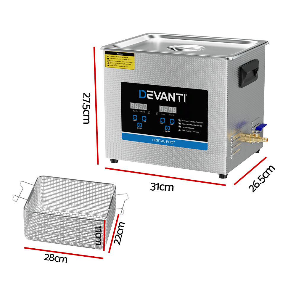 Devanti 10L Ultrasonic Cleaner Heater Industrial 240W