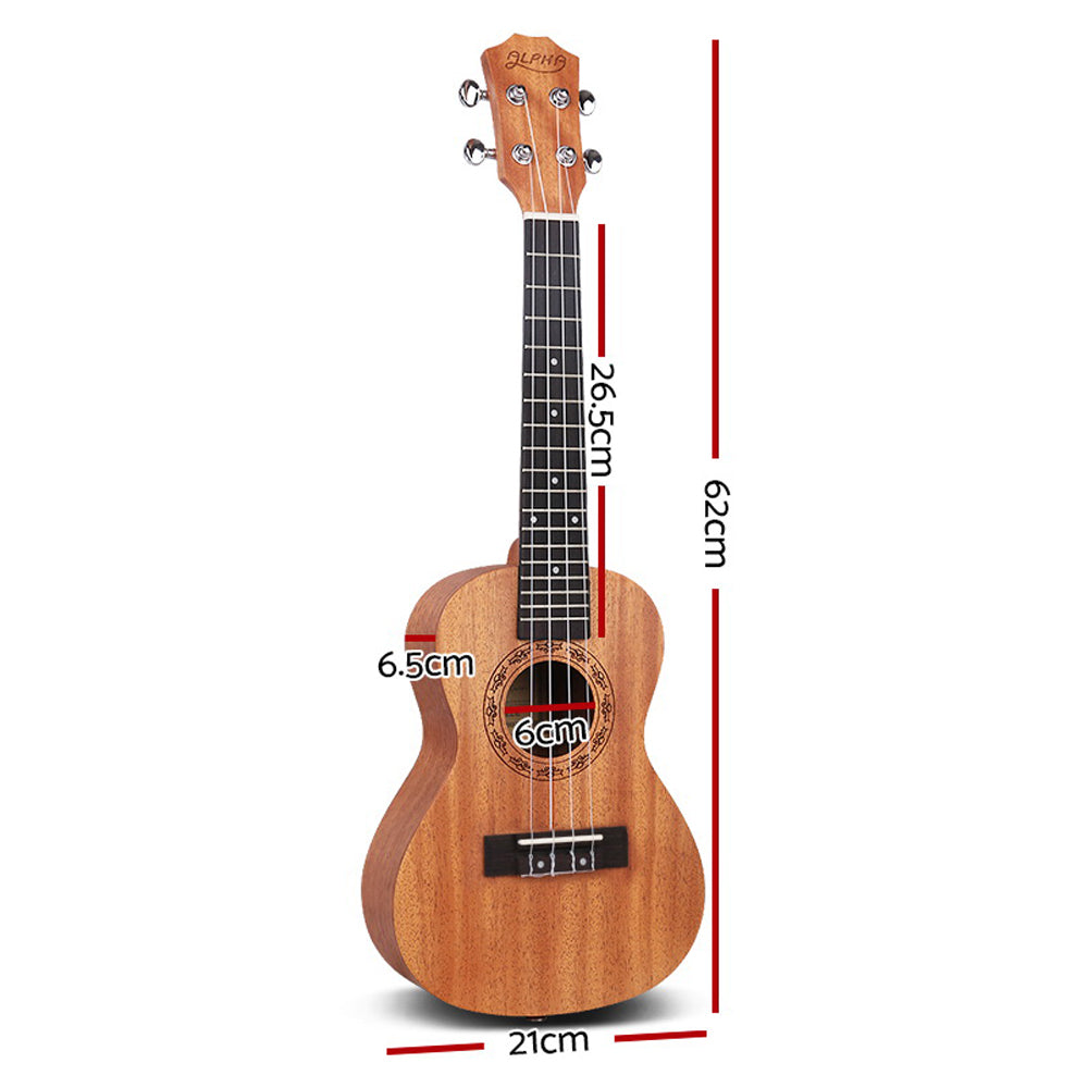 Alpha 23" Concert Ukulele Natural Mahogany Beginner Gift w/ Carry Bag