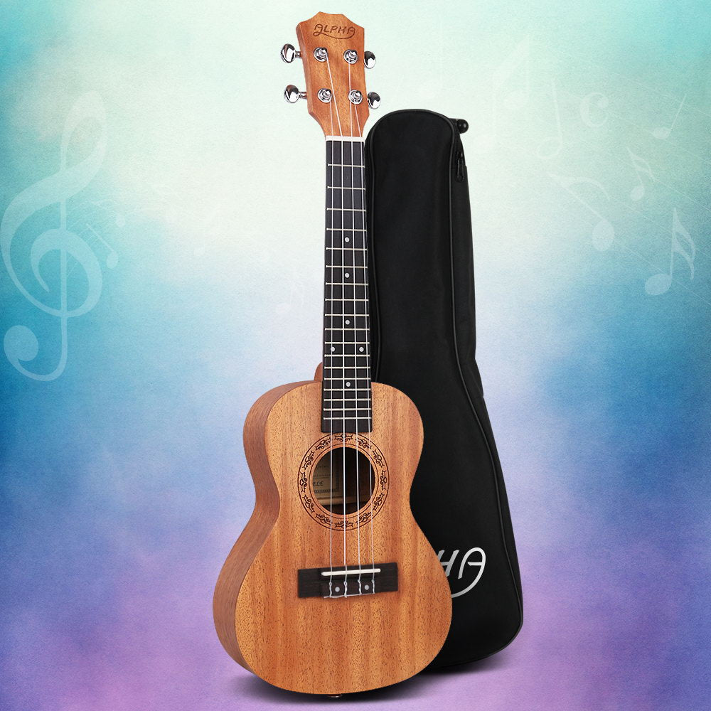 Alpha 23" Concert Ukulele Natural Mahogany Beginner Gift w/ Carry Bag