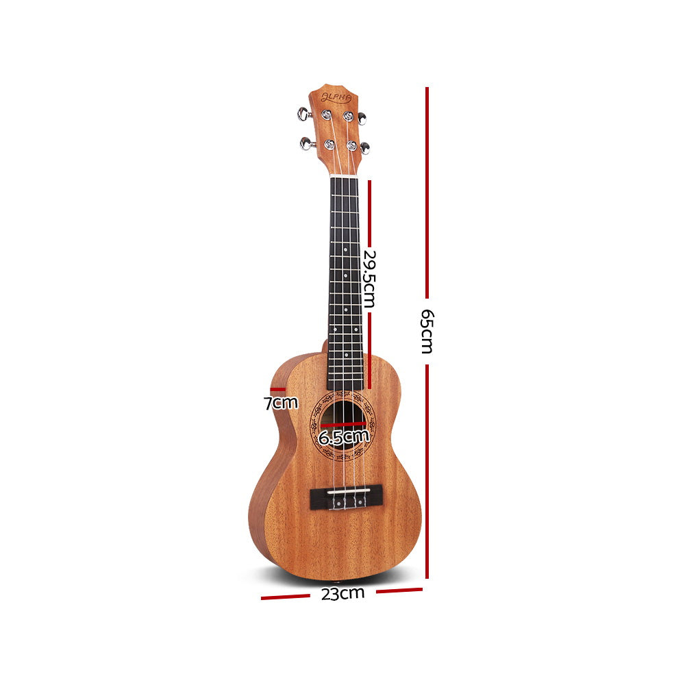 Alpha 26" Tenor Ukulele Natural Mahogany Beginner Gift w/ Carry Bag