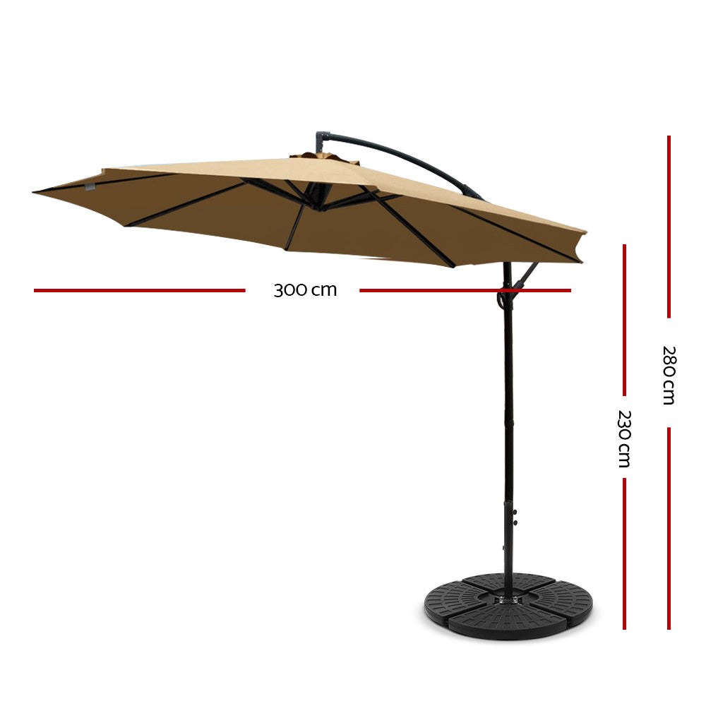 Instahut 3m Cantilever Outdoor Umbrella w/Base Beige