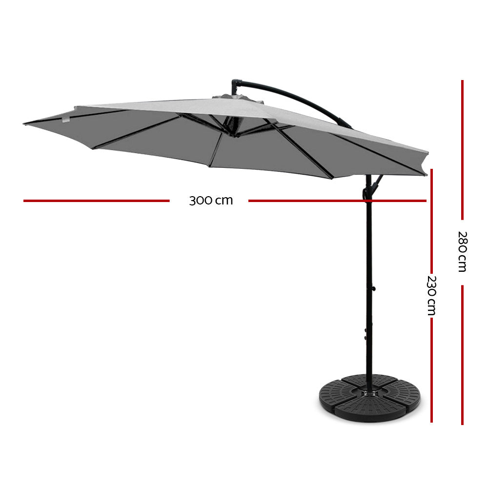 Instahut 3m Cantilever Outdoor Umbrella Beach Garden Patio Grey