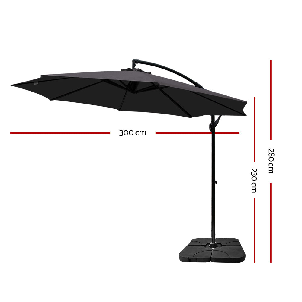 Instahut 3m Outdoor Cantilever Umbrella Charcoal with Base