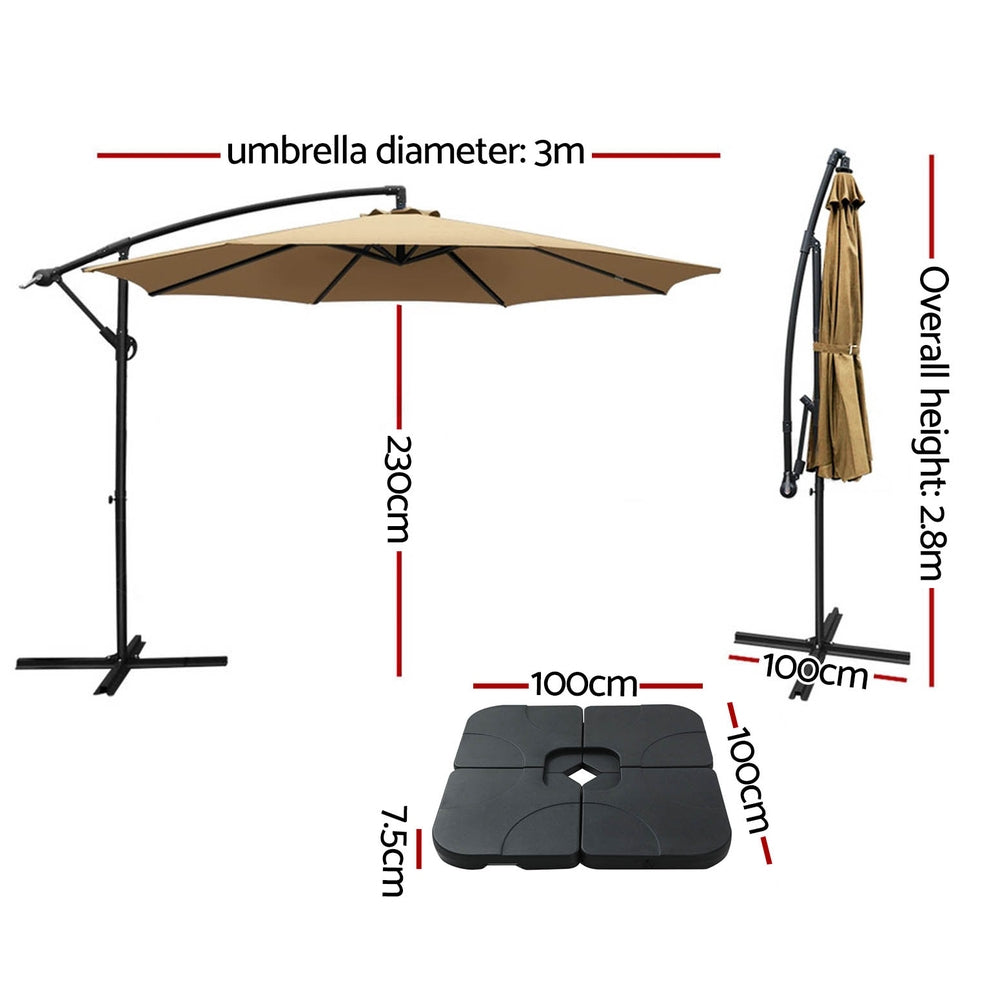 3m UV50+ Cantilever Patio Umbrella w/Base, Steel Frame - Instahut