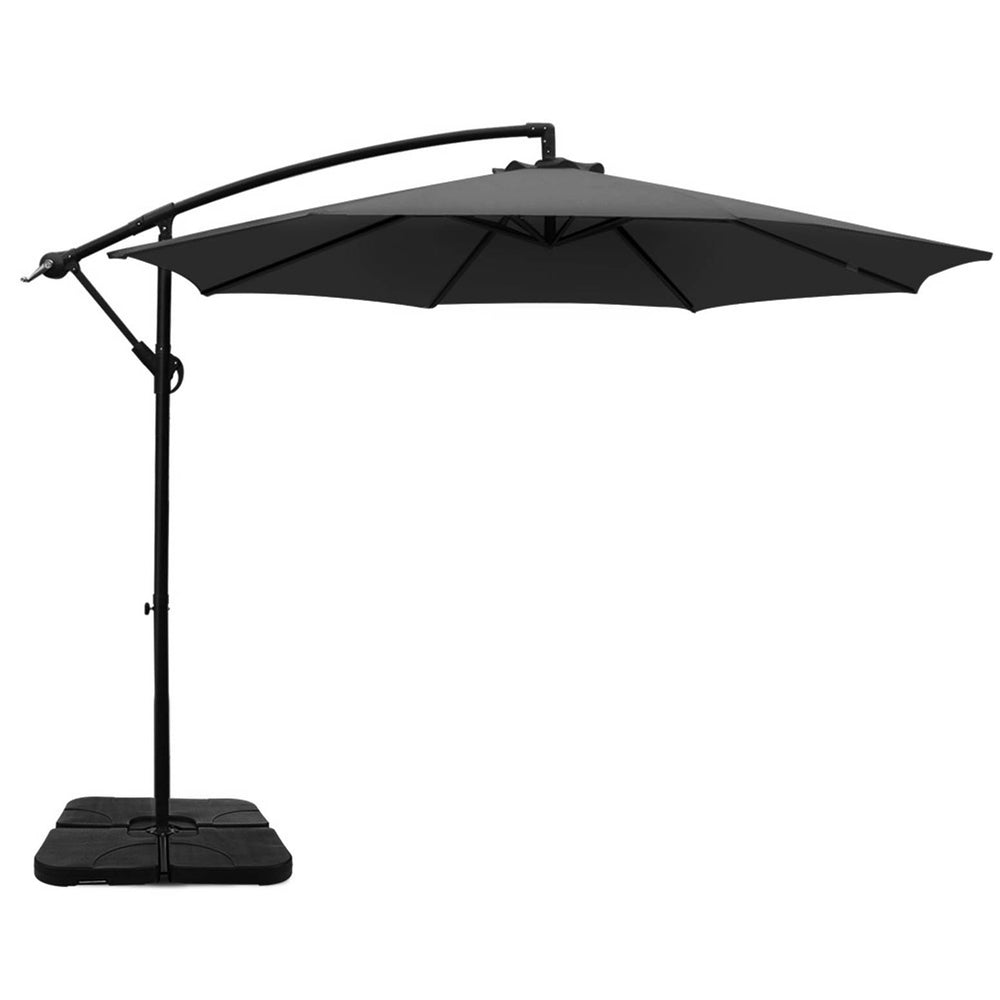 UV50+ Cantilever Patio Umbrella w/Base, 3m Charcoal | Instahut