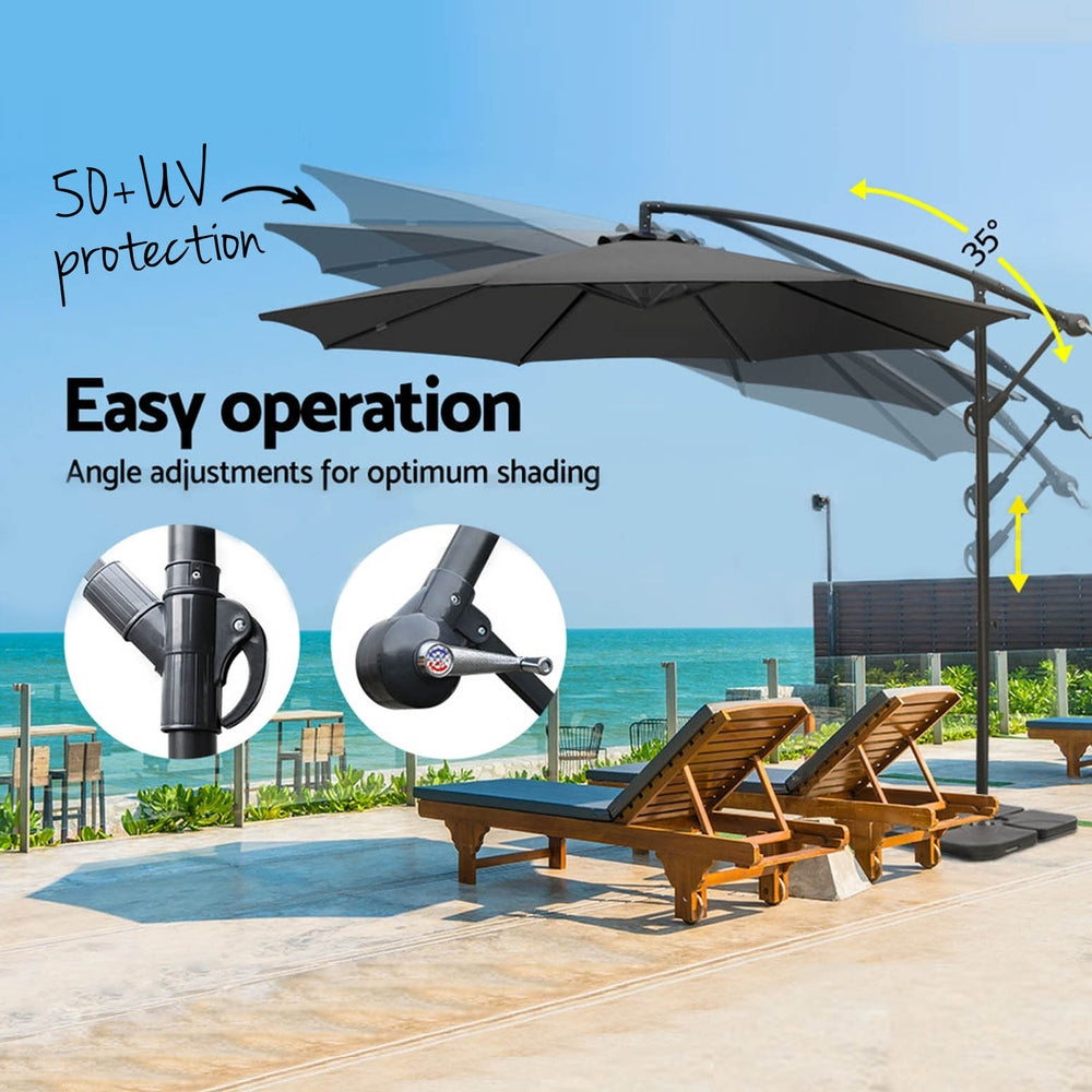 UV50+ Cantilever Patio Umbrella w/Base, 3m Charcoal | Instahut