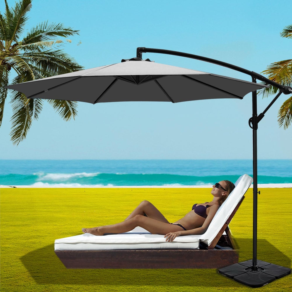 UV50+ Cantilever Outdoor Umbrella with Base, 3M | Instahut