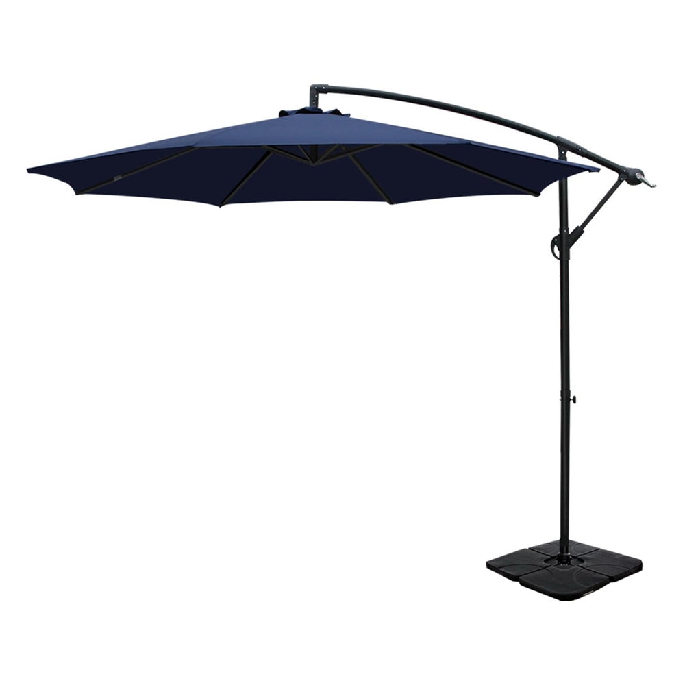 UV50+ Navy Cantilever Garden Parasol w/Base | Instahut