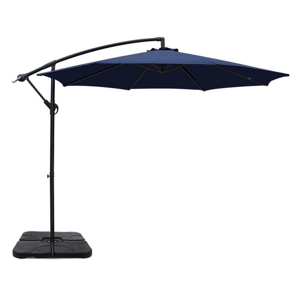 UV50+ Navy Cantilever Garden Parasol w/Base | Instahut