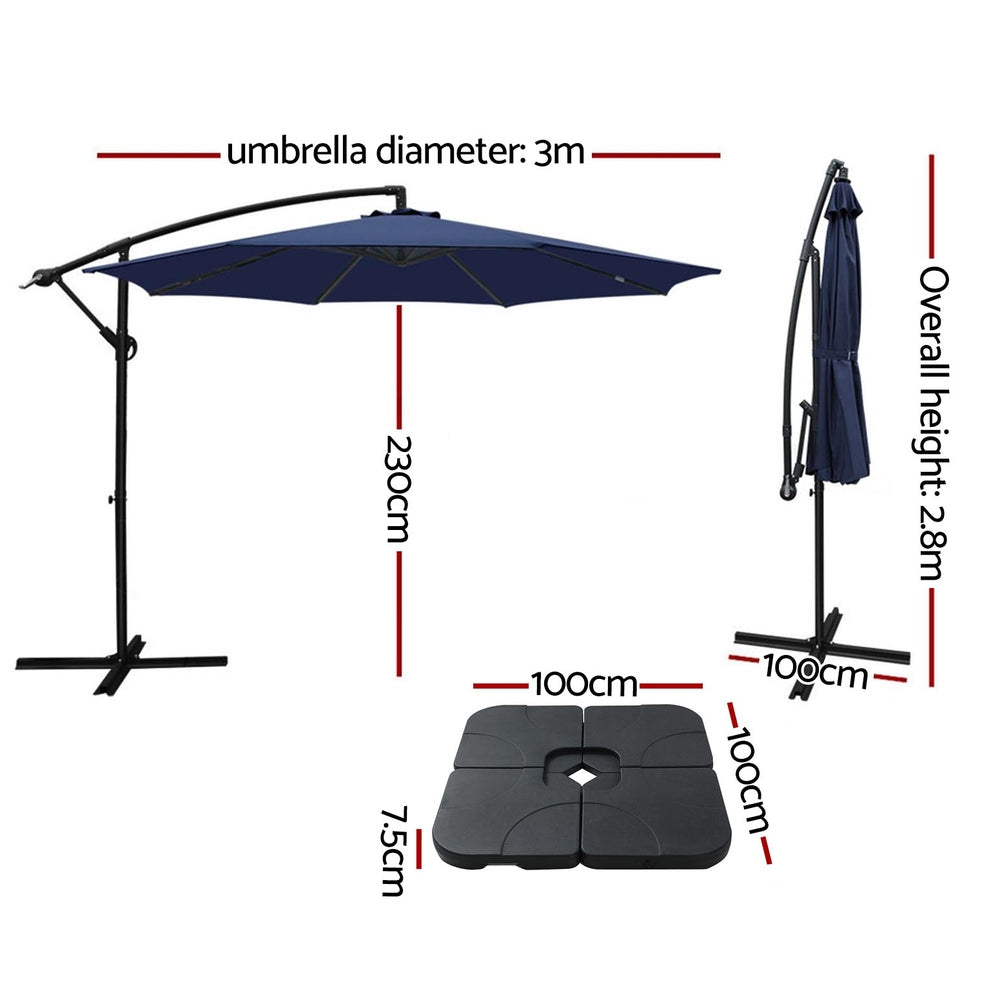 UV50+ Navy Cantilever Garden Parasol w/Base | Instahut