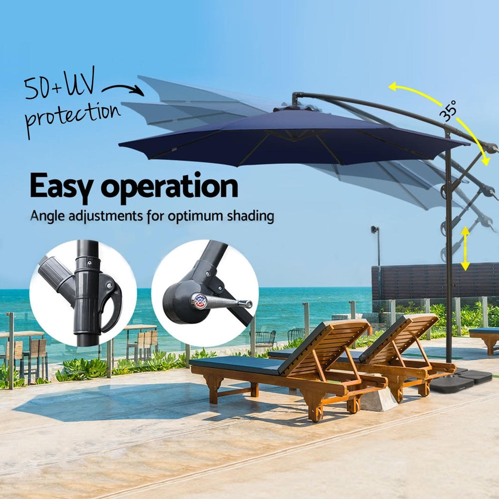 UV50+ Navy Cantilever Garden Parasol w/Base | Instahut