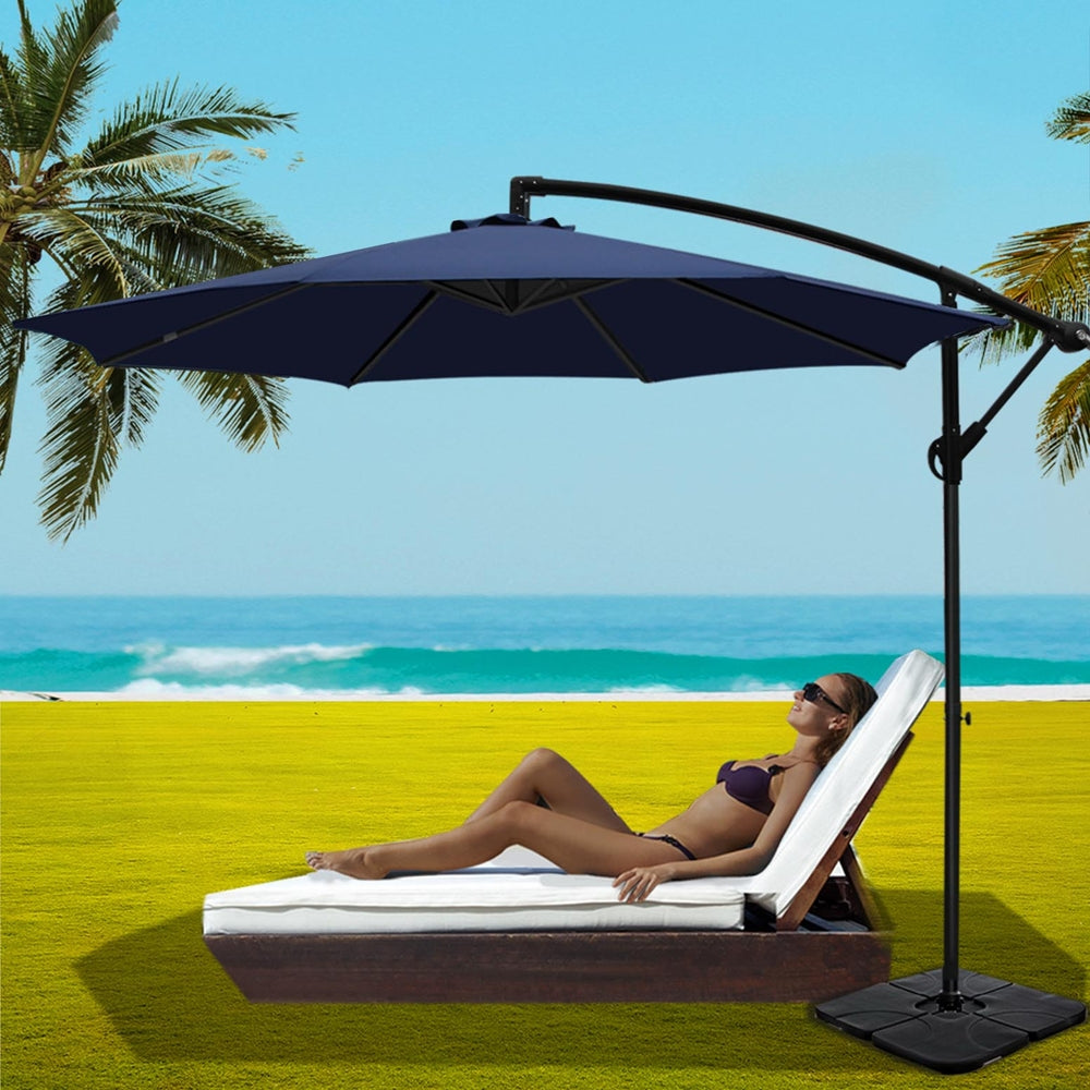 UV50+ Navy Cantilever Garden Parasol w/Base | Instahut