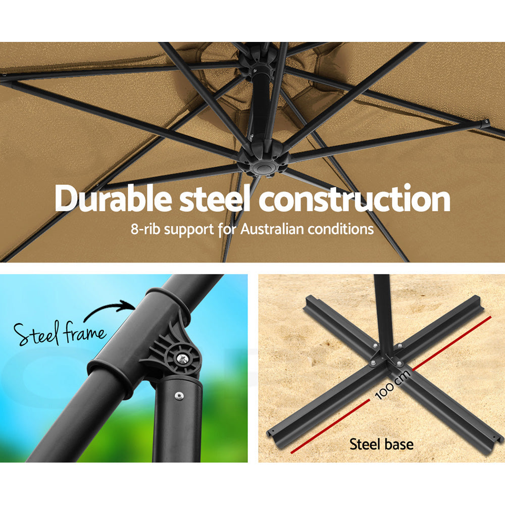 Instahut 3m Cantilever Outdoor Umbrella Beige