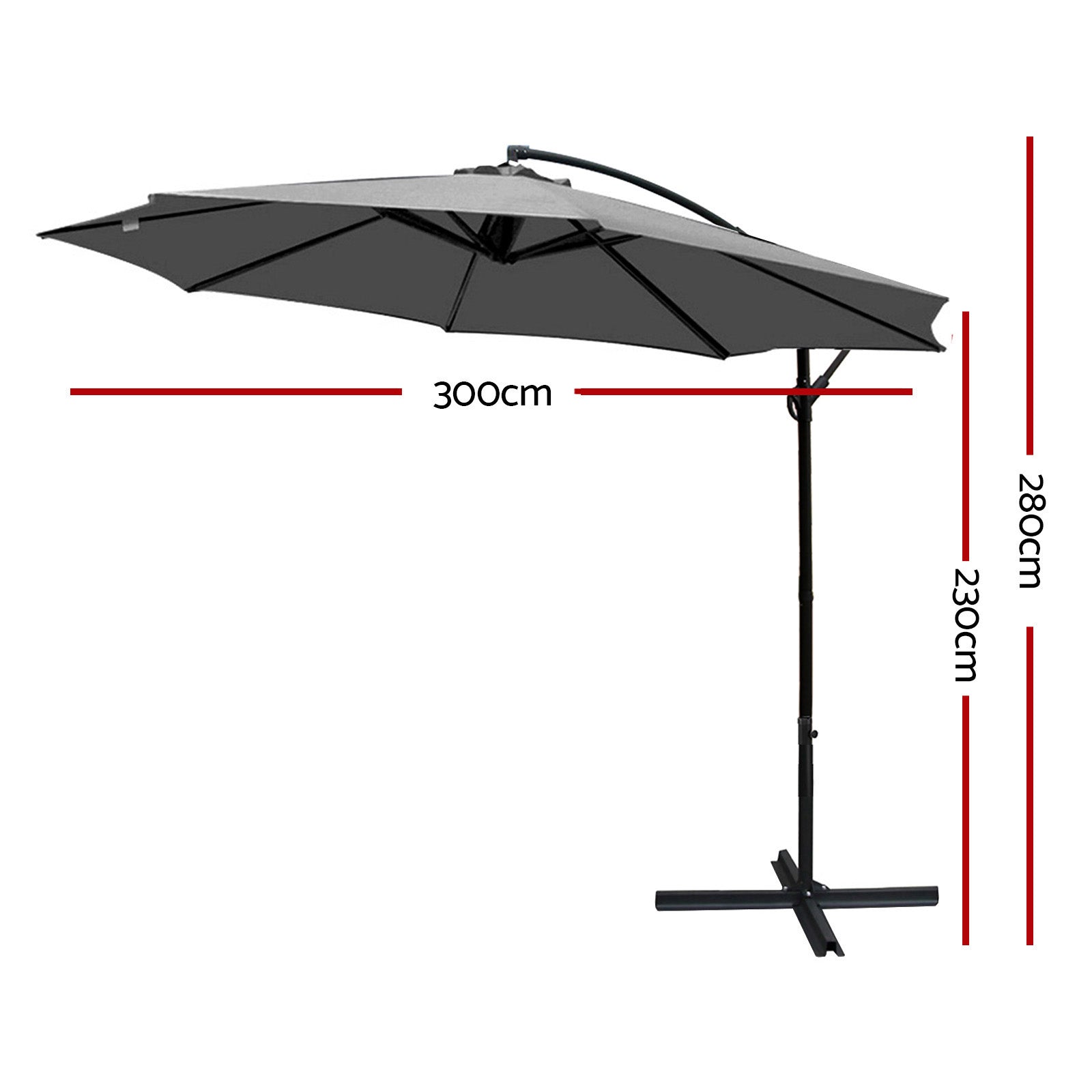 Instahut 3m Cantilever Outdoor Umbrella Grey
